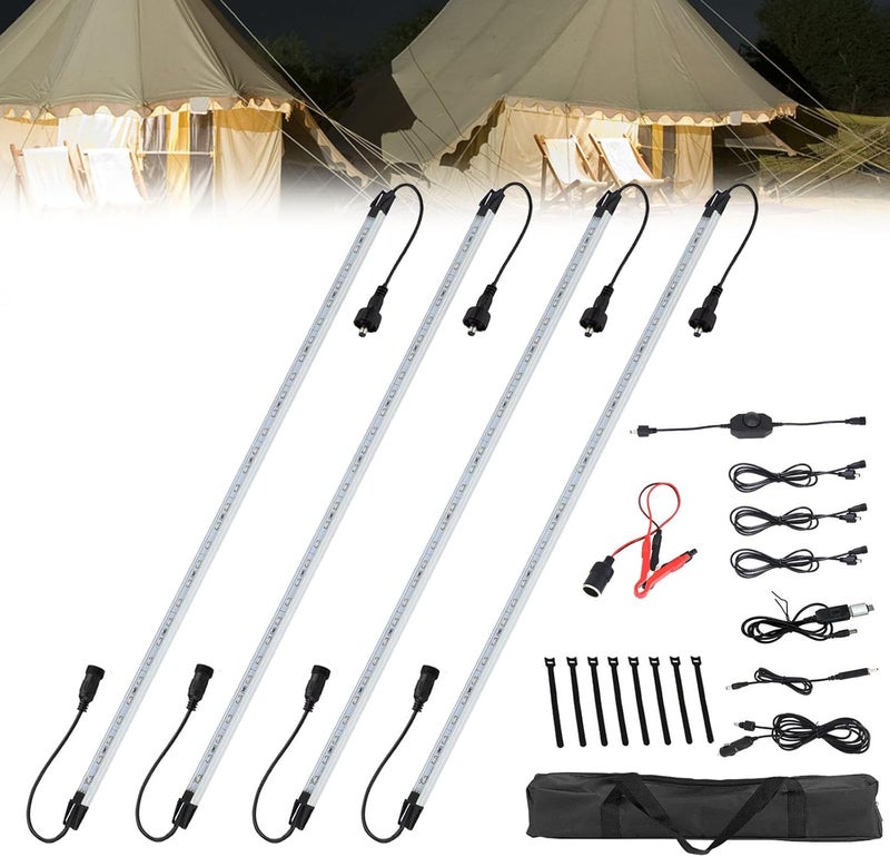 NOVA AUTO 12V LED Interior Light Bar Kit Dimmable IP67 Waterproof Camping String Lights, Aluminum Magnetic Mount Exterior Lights,Portable Lighting for RV, Camping Tent Car Trailer Boat (4 Pack) - Image 1